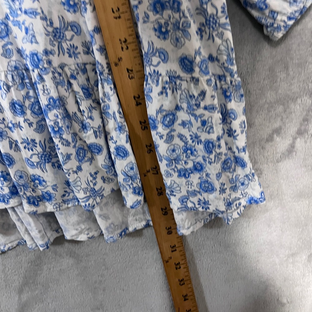 Crown & Ivy Blue White Floral Ruffle Neck Tiered Peplum Blouse Plus Size 3X - Picture 6 of 10